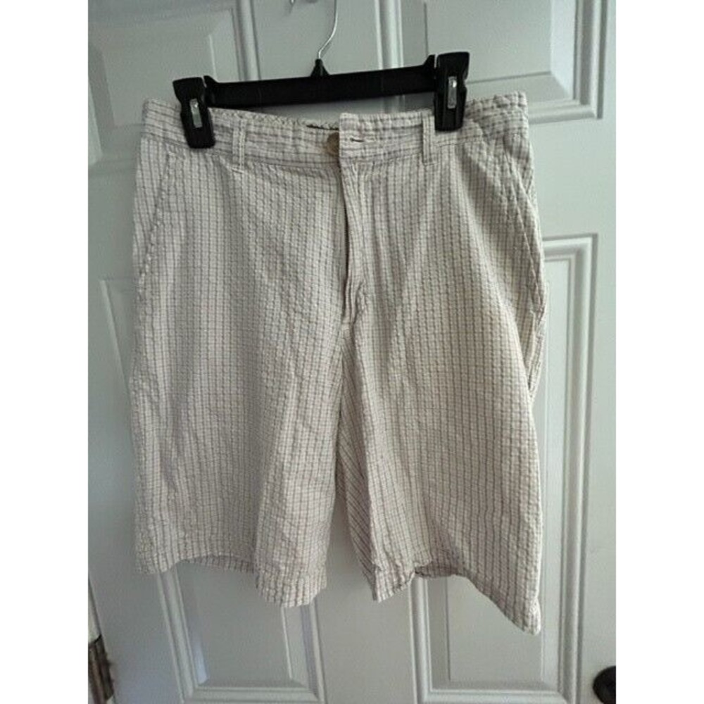 Blue Pronto Uomo Shorts Mens Size 32 White Khaki Plaid Bermuda Cotton Seersucker